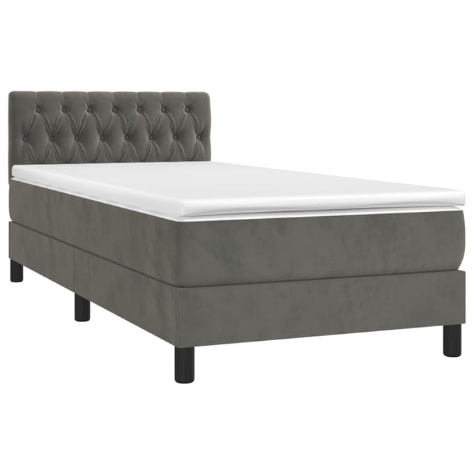 vidaXL - Boxspring - met - matras - fluweel - donkergrijs - 90x200 - cm