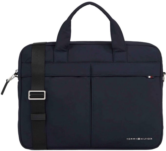 Tommy Hilfiger blauwe laptoptas voor heren Signature computertas Waterafstotend