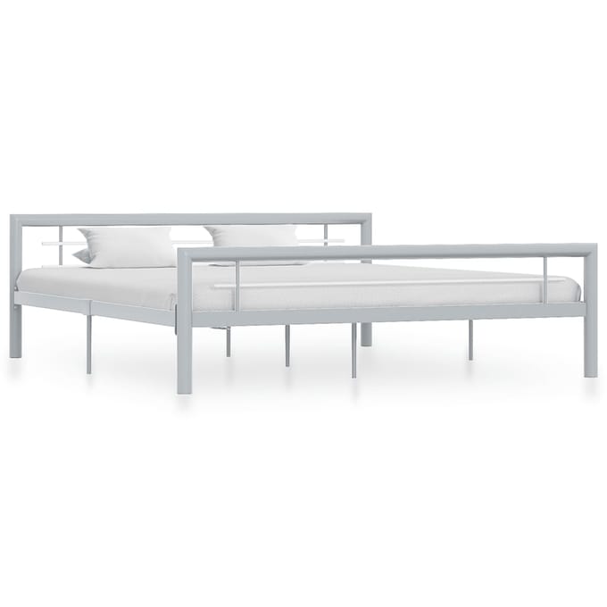 vidaXL - Bedframe - metaal - grijs - en - wit - 180x200 - cm