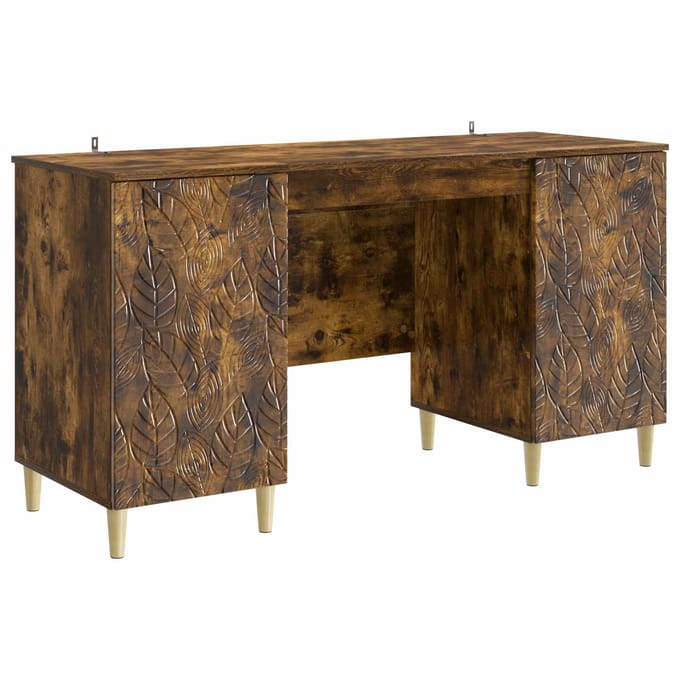 vidaXL - Bureau - Gerookt - eiken - 142,5 - x - 50 - x - 75 - cm - Bewerkt - hout