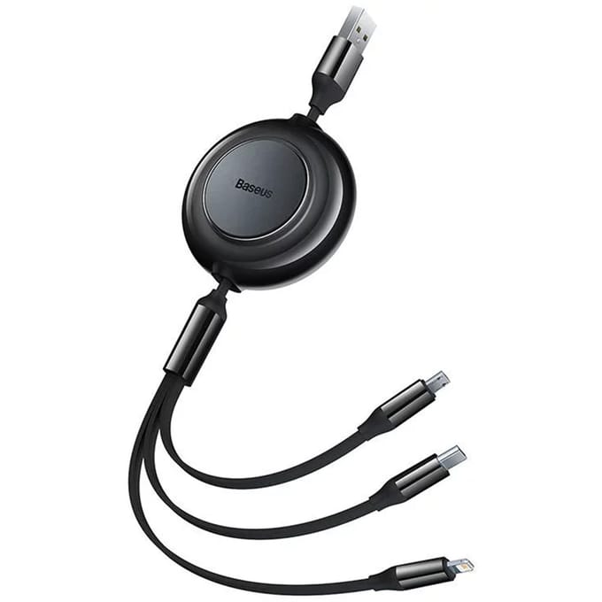 Baseus Bright Mirror 2 Series 3-in-1 oprolbare kabel - USB-A naar USB-C / geschikt voor Lightning / Micro USB - Zwart