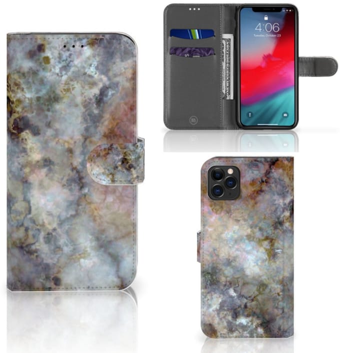 Apple iPhone 11 Pro Max Bookcase Marmer Grijs