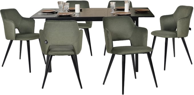 Eetkamerset - 7-delig Uitschuifbare tafel - Zwart en lichtgroen