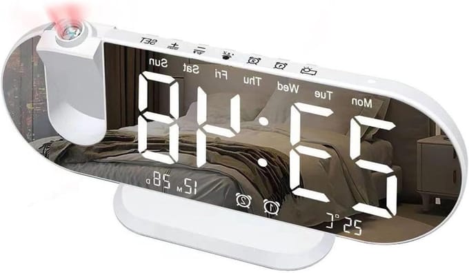 Projectie Wekker - Digitale Klok - Wakker Worden - Dubbel Alarm - 7.3 Inch Scherm - Wit