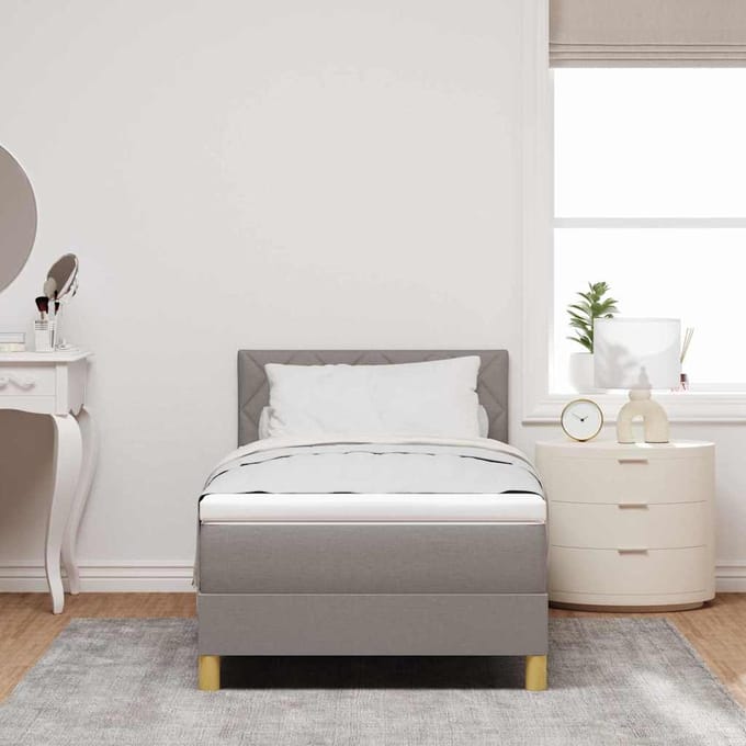 vidaXL - Boxspring - bed - met - kussen - met - hoofdeinde - Taupe - 90 - x - 190 - cm - Stof