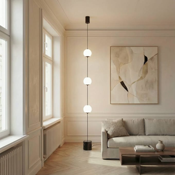 Lucande LED vloerlamp Darrow, zwart/opaal, glas, dimbaar