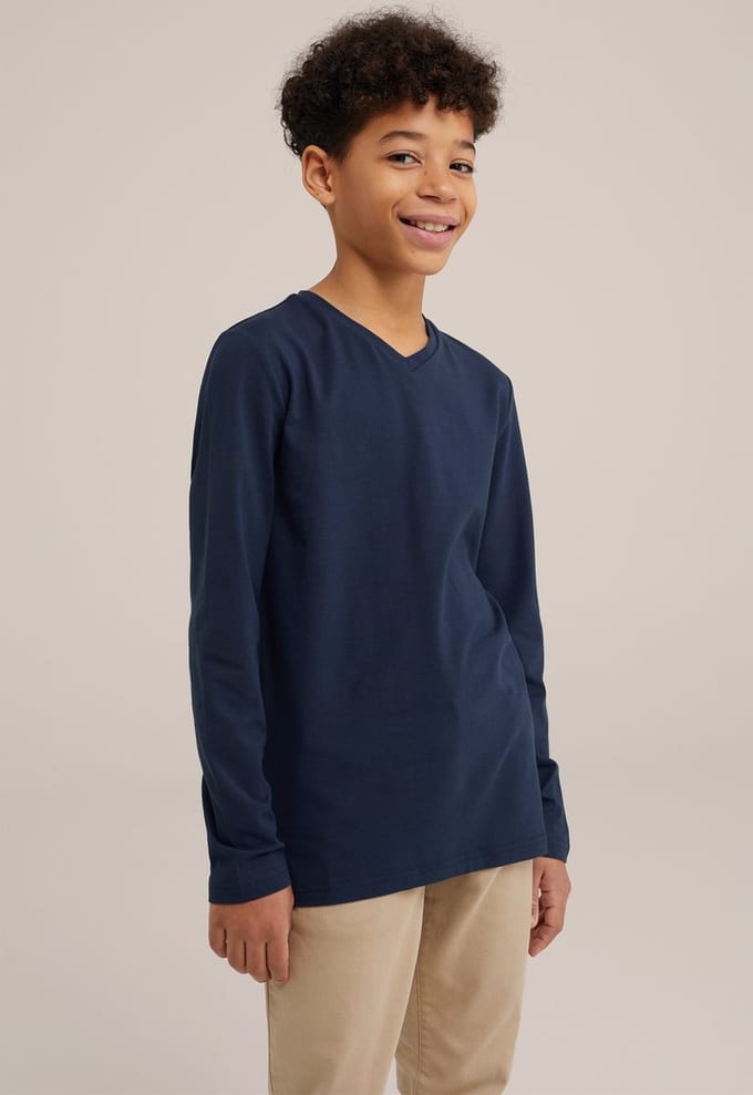 WE Fashion Jongens basic T-shirt met V-hals