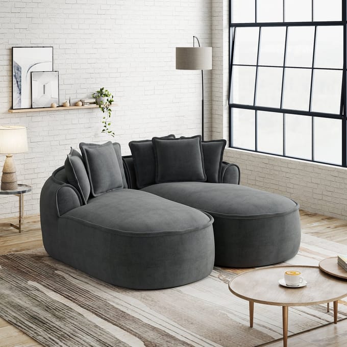 HAUSS SPOLE Sofa - Modulaire Tweezits Chaise Longue - Frameloos En Uitschuifbaar - Voor Woonkamer - Chenille Grijs