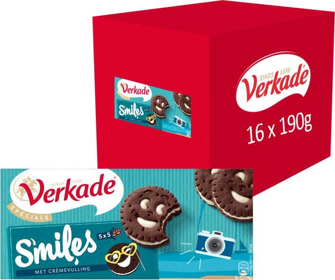 Verkade Smiles cacao koekjes - 16 x 190 gram
