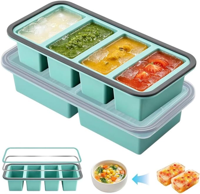 Extra grote siliconen vriesvorm met deksel, 2000 ml, ideaal voor soep, bouillon en ijs, BPA-vrij, 2 stuks