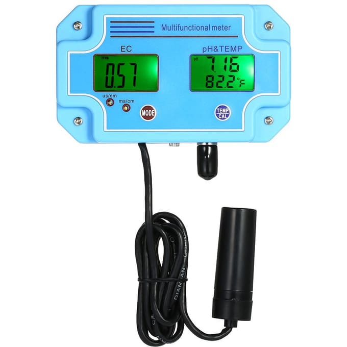 Professionele 3-in-1 pH/EC/TEMP-meter Waterdetector Digitale LCD-tri-meter met meerdere parameters US Plug blauw