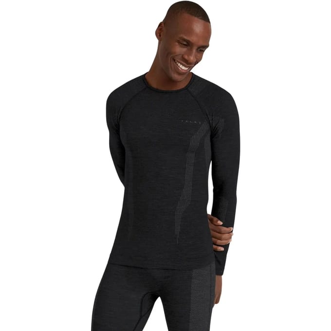 FALKE Wool-Tech Longsleeve sneldrogend wol functioneel functioneel shirt met lange mouwen heren zwart - maat M