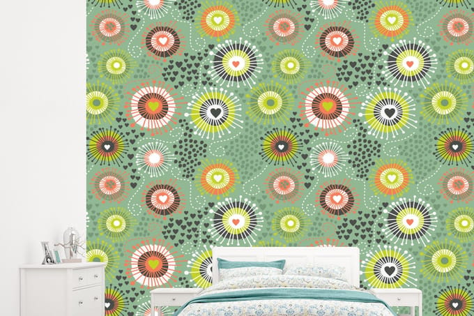 Behang - Fotobehang Bloem - Design - Hartjes - Breedte 265 cm x hoogte 240 cm