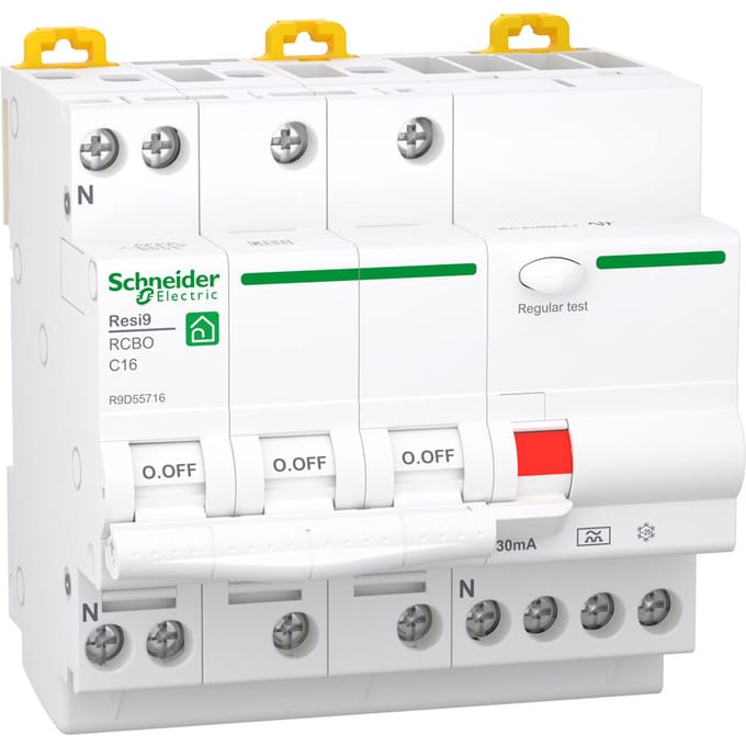 Schneider Electric Resi9 XP RCBO/combination switch 3PN C-characteristic 16A 6kA 30mA class A 90mm