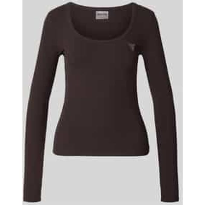 Shirt met lange mouwen in riblook met labelapplicatie model 'COLETTE'