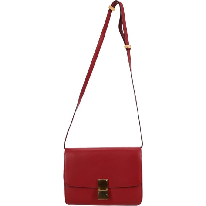 Celine Medium Classic Box schoudertas in bordeauxrood kalfsleer