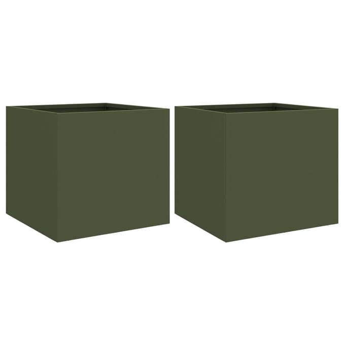 vidaXL - Plantenbakken - 2 - st - 32x30x29 - cm - staal - olijfgroen