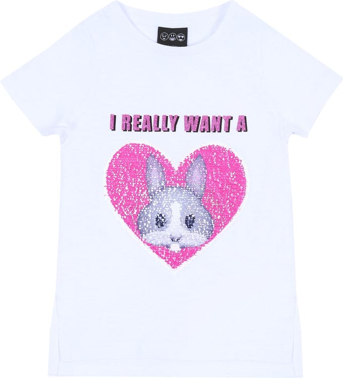 Wit T-shirt met hartje van variabele pailletten / 110