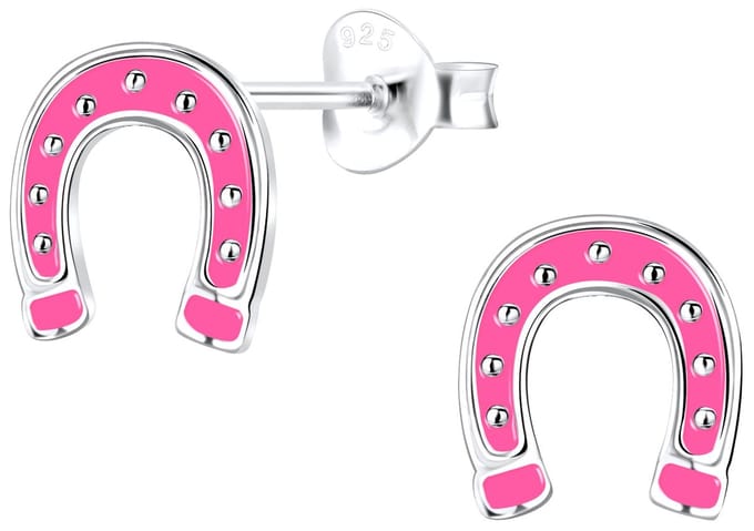 Joy|S - Zilveren hoefijzer oorbellen - roze - 7 x 8 mm