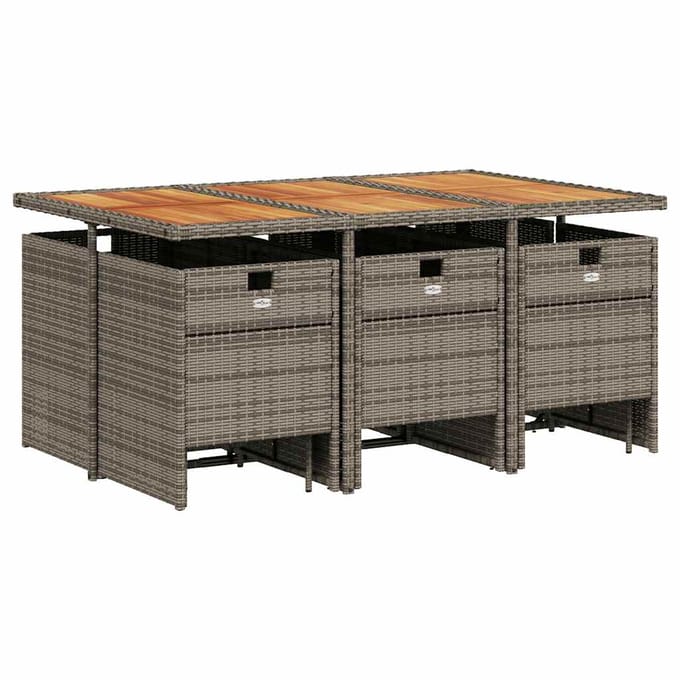 vidaXL - 11-delige - Tuinset - met - kussens - poly - rattan - grijs