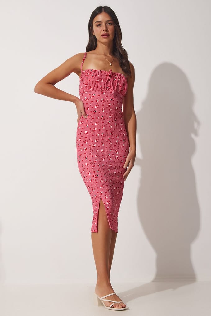 Bloemige Bodycon Midi-jurk met Splits