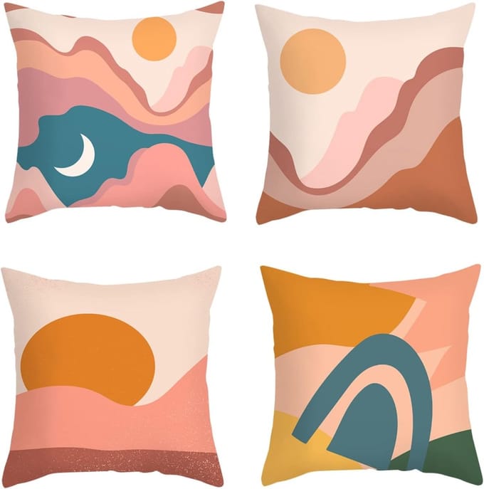 Set van 4 Decoratieve Kussenslopen 45x45 cm - Vierkante Sierkussenhoezen met Onzichtbare Rits