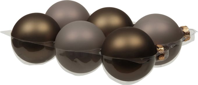 Othmar Decorations Kerstballen - 6x st - grijs/bruin - 8 cm - glas - mat/glans - kerstversiering