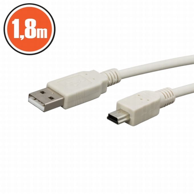 USB 2.0 kabel 1,8 m - A naar mini B plug - witte datakabel voor printers, computers en randapparatuur - USB-A naar USB-B aansluiting [20133]