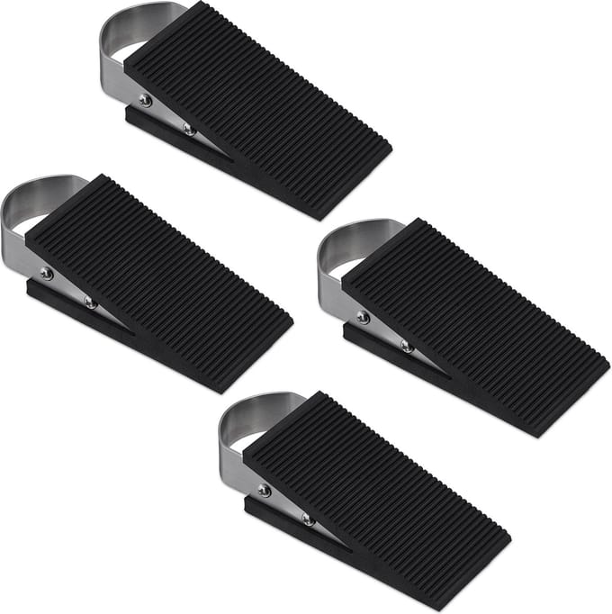 deurwig set van 4 - rubber en rvs - antislip - 3 x 5 x 12,5 cm - zwart-zilver