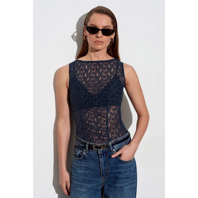 Aansluitende Kant Mouwloze Blouse