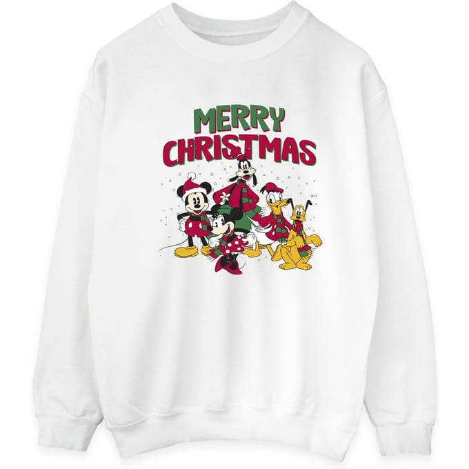 Disney Heren Mickey Mouse Vrolijk Kerstfeest Figuren Sweatshirt (Wit)