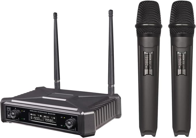Draadloos Microfoonsysteem met 2 Handheld Microfoons en Ontvanger voor Optredens en Presentaties