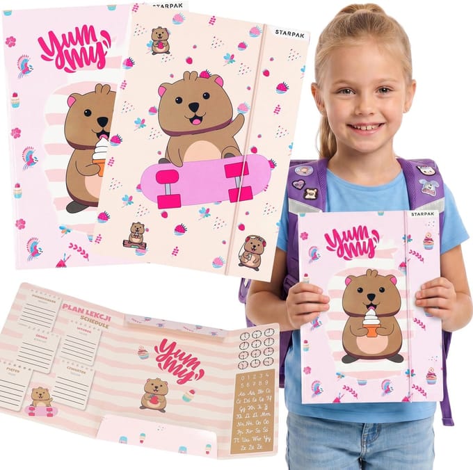 Quokka A4-schoolmap met elastiek voor meisjes, voor documenten, tekeningen, schoolspullen