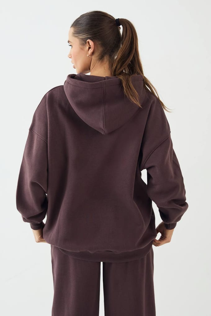 Dames DSGN Studio Badstof Applique Oversized Hoodie | Chocoladebruin | Maat: 3XL