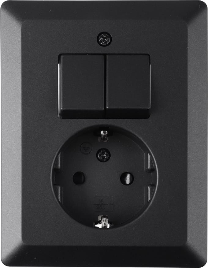 Q-Link combinatie inbouw - serie - met schakelaar - randaarde - zwart