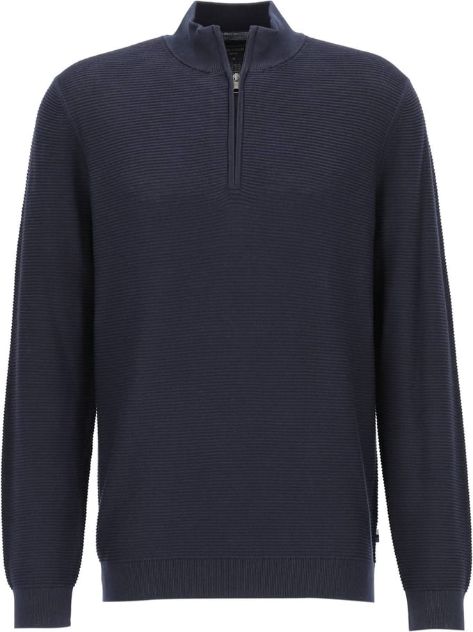 OLYMP modern fit schipperstrui katoen - structuur - korte rits - marine blauw