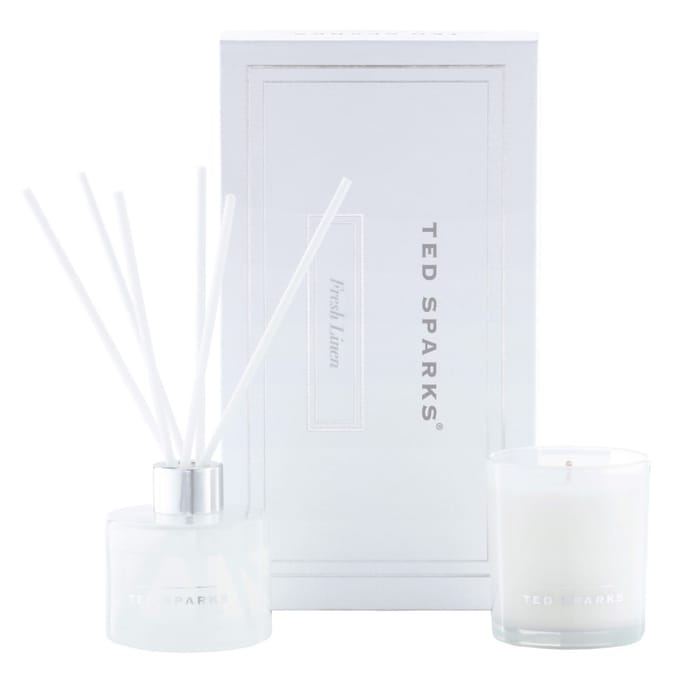 Ted Sparks - Gift Set - Geurkaars & Geurstokjes Diffuser - Fresh Linen