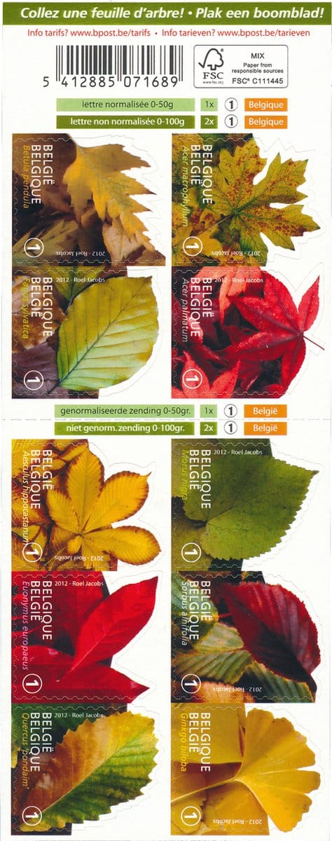 Bpost - Natuur - 10 postzegels - Verzending België - Tarief 1 - Bladeren