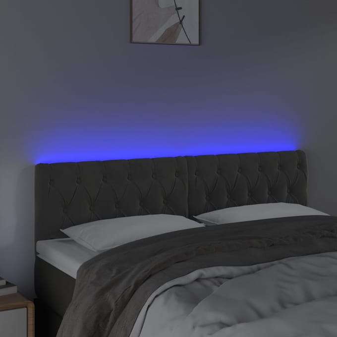 vidaXL - Hoofdbord - LED - 144x7x78/88 - cm - fluweel - donkergrijs