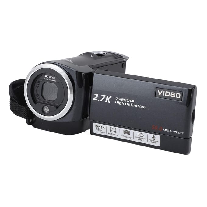 Caméscope professionnel 2,7K avec écran de 2,8 pouces HD 50 MP, zoom numérique 16x, caméra de vlogging pour l'extérieur