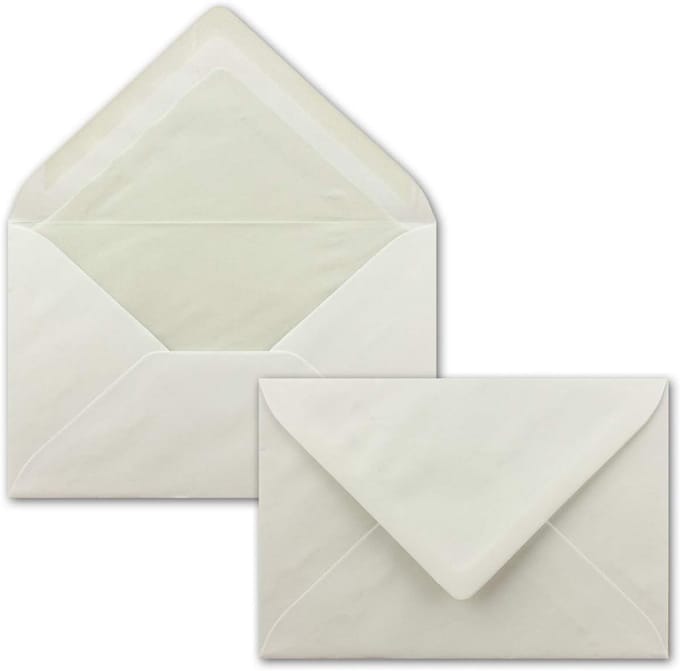 100x Luxe Enveloppen C6 Crèmewit met Zijdevouw Binnenvoering