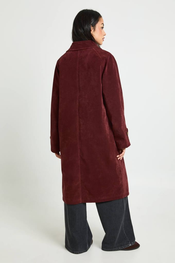boohoo Dames Faux Suede Collared Longline Jacket | Wine | Maat: 8