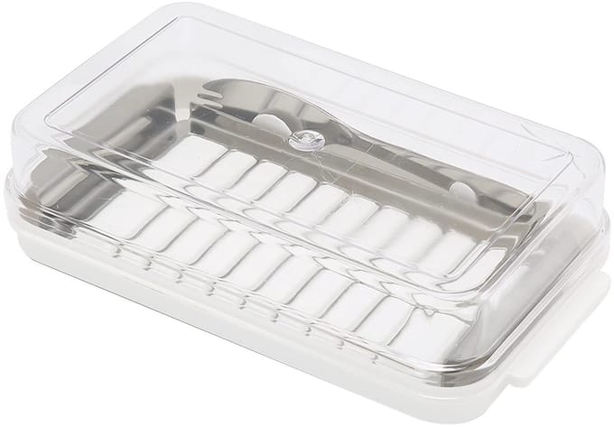 Dailygoods- Botersnijdercontainer Roestvrij Staal - Onbreekbare Plastic Deksel - Boterhouder met Mes - Duurzaam - Grote Capaciteit - Glad en Dikte Randen