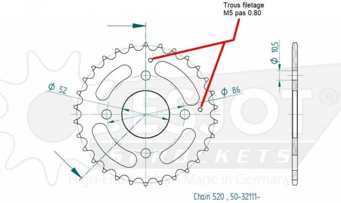 Couronne de transmission Esjot pour Quad Kymco 150 Mxer 2003 Neuf