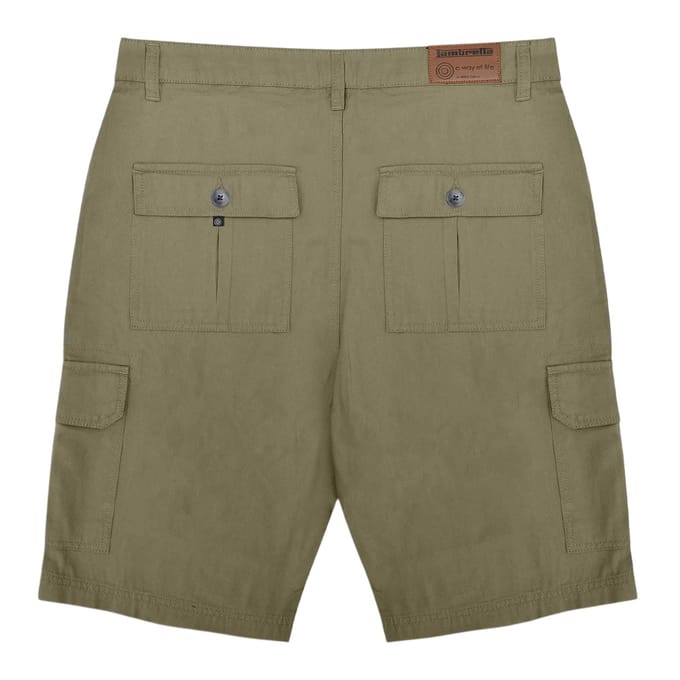 Lambretta Heren Rubberised Logo Cargo Shorts (Khaki Groen)