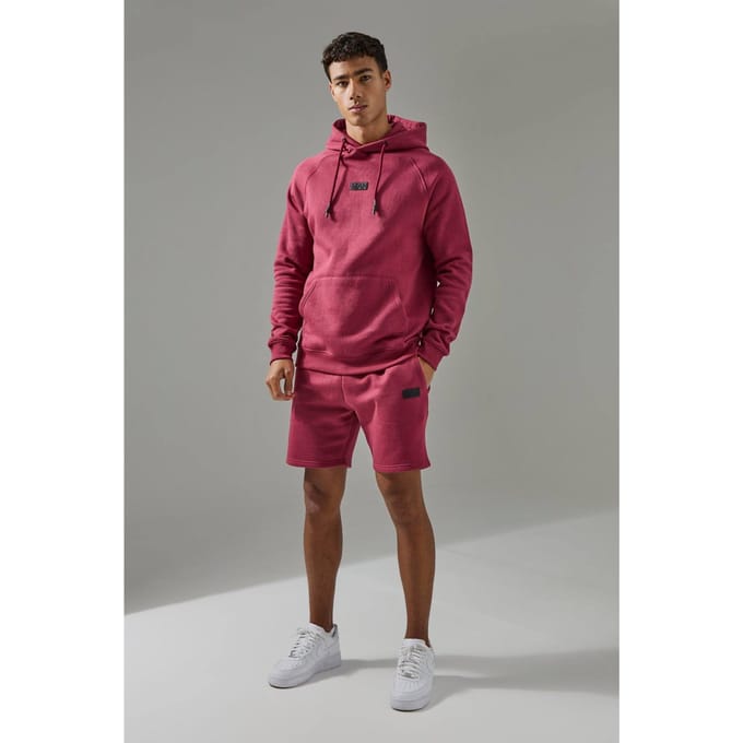 Regular Fit Man Active Hoodie & Short Tracksuit | Berry | Size Medium