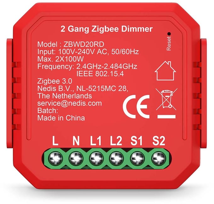 Nedis SmartLife inbouwmodule - Dubbele Triac Dimmer - 2 x 100 W - Kroonsteen - App beschikbaar voor: Android / IOS