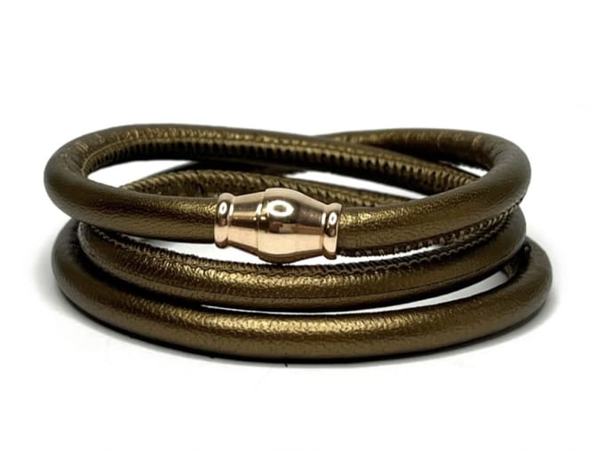 NIEUW! Jolla - dames wikkelarmband - trendy - zilver - leer - magneetsluiting - Basic Metallic - Bronze