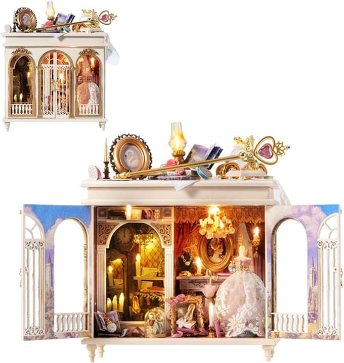 Miniatuur Poppenhuis - 3D Puzzel - Hobby Project - Met LED Verlichting - 13 x 16 cm - Wit