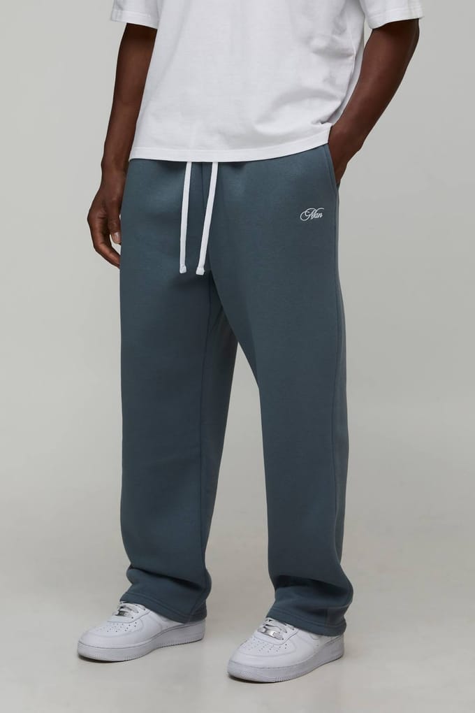 Oversized joggers voor mannen met scriptprint en verlaagde kruis | Slate Blue | Size XL
